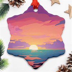 Sunset Ocean Beach Water Tropical Island Vacation 4 Snowflake Ornament (two Sides) by Pakemis