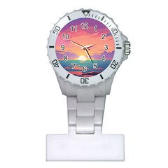 Sunset Ocean Beach Water Tropical Island Vacation 4 Plastic Nurses Watch by Pakemis