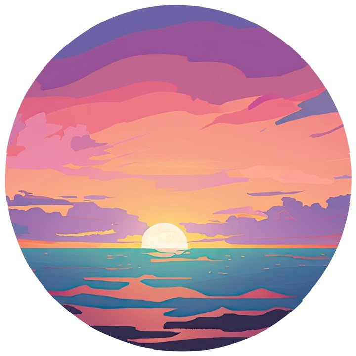 Sunset Ocean Beach Water Tropical Island Vacation 4 Wooden Puzzle Round