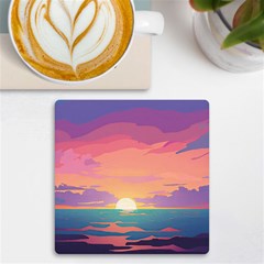 Sunset Ocean Beach Water Tropical Island Vacation 4 Uv Print Square Tile Coaster  by Pakemis