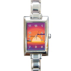 Sunset Ocean Beach Water Tropical Island Vacation Landscape Rectangle Italian Charm Watch by Pakemis