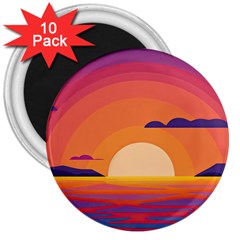 Sunset Ocean Beach Water Tropical Island Vacation Landscape 3  Magnets (10 Pack)  by Pakemis