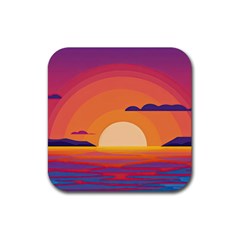 Sunset Ocean Beach Water Tropical Island Vacation Landscape Rubber Coaster (square) by Pakemis