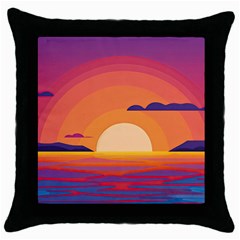 Sunset Ocean Beach Water Tropical Island Vacation Landscape Throw Pillow Case (black) by Pakemis