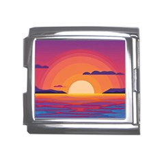 Sunset Ocean Beach Water Tropical Island Vacation Landscape Mega Link Italian Charm (18mm) by Pakemis