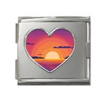 Sunset Ocean Beach Water Tropical Island Vacation Landscape Mega Link Heart Italian Charm (18mm) Front