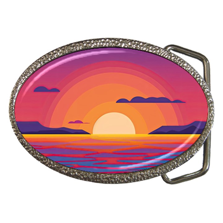 Sunset Ocean Beach Water Tropical Island Vacation Landscape Belt Buckles