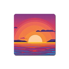 Sunset Ocean Beach Water Tropical Island Vacation Landscape Square Magnet by Pakemis