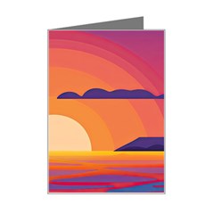 Sunset Ocean Beach Water Tropical Island Vacation Landscape Mini Greeting Card by Pakemis