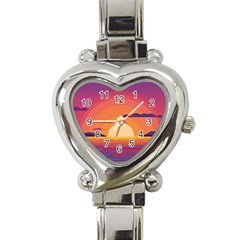 Sunset Ocean Beach Water Tropical Island Vacation Landscape Heart Italian Charm Watch by Pakemis