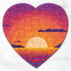 Sunset Ocean Beach Water Tropical Island Vacation Landscape Jigsaw Puzzle (heart) by Pakemis