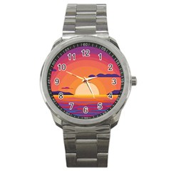 Sunset Ocean Beach Water Tropical Island Vacation Landscape Sport Metal Watch by Pakemis