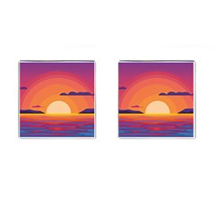 Sunset Ocean Beach Water Tropical Island Vacation Landscape Cufflinks (square) by Pakemis