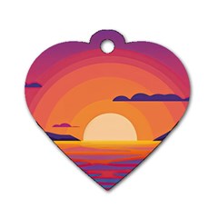 Sunset Ocean Beach Water Tropical Island Vacation Landscape Dog Tag Heart (two Sides) by Pakemis