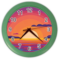 Sunset Ocean Beach Water Tropical Island Vacation Landscape Color Wall Clock by Pakemis