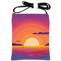 Sunset Ocean Beach Water Tropical Island Vacation Landscape Shoulder Sling Bag by Pakemis