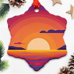 Sunset Ocean Beach Water Tropical Island Vacation Landscape Snowflake Ornament (two Sides) by Pakemis