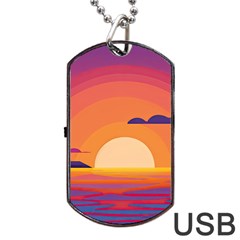 Sunset Ocean Beach Water Tropical Island Vacation Landscape Dog Tag Usb Flash (one Side) by Pakemis