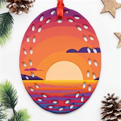 Sunset Ocean Beach Water Tropical Island Vacation Landscape Ornament (oval Filigree) by Pakemis