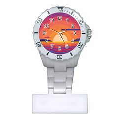 Sunset Ocean Beach Water Tropical Island Vacation Landscape Plastic Nurses Watch by Pakemis