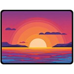 Sunset Ocean Beach Water Tropical Island Vacation Landscape Fleece Blanket (Large) 80 x60  Blanket Back