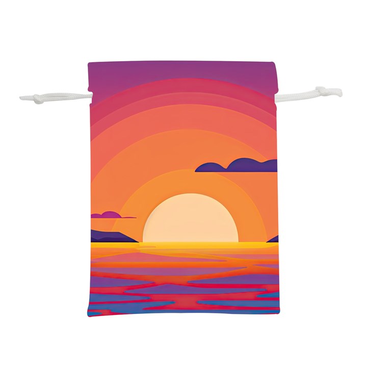 Sunset Ocean Beach Water Tropical Island Vacation Landscape Lightweight Drawstring Pouch (M)