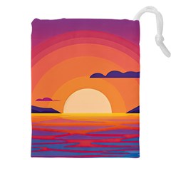 Sunset Ocean Beach Water Tropical Island Vacation Landscape Drawstring Pouch (5xl) by Pakemis