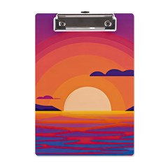 Sunset Ocean Beach Water Tropical Island Vacation Landscape A5 Acrylic Clipboard by Pakemis