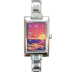 Sunset Ocean Beach Water Tropical Island Vacation Rectangle Italian Charm Watch by Pakemis