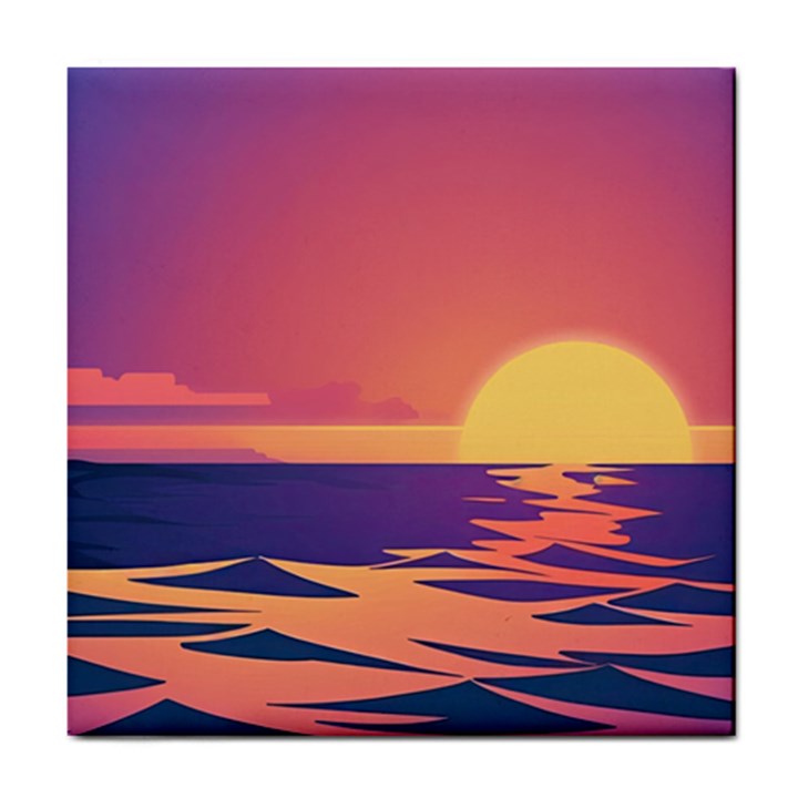 Sunset Ocean Beach Water Tropical Island Vacation Tile Coaster