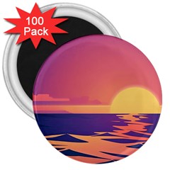 Sunset Ocean Beach Water Tropical Island Vacation 3  Magnets (100 Pack) by Pakemis