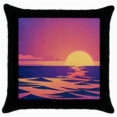 Sunset Ocean Beach Water Tropical Island Vacation Throw Pillow Case (black) by Pakemis