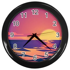 Sunset Ocean Beach Water Tropical Island Vacation Wall Clock (black) by Pakemis