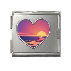 Sunset Ocean Beach Water Tropical Island Vacation Mega Link Heart Italian Charm (18mm) by Pakemis