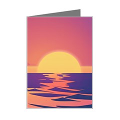 Sunset Ocean Beach Water Tropical Island Vacation Mini Greeting Card by Pakemis