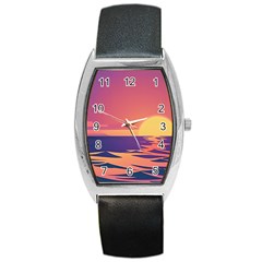 Sunset Ocean Beach Water Tropical Island Vacation Barrel Style Metal Watch by Pakemis