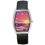 Sunset Ocean Beach Water Tropical Island Vacation Barrel Style Metal Watch Front