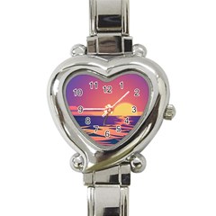 Sunset Ocean Beach Water Tropical Island Vacation Heart Italian Charm Watch by Pakemis