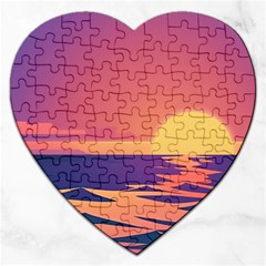 Sunset Ocean Beach Water Tropical Island Vacation Jigsaw Puzzle (heart) by Pakemis