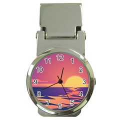 Sunset Ocean Beach Water Tropical Island Vacation Money Clip Watches by Pakemis