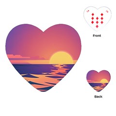 Sunset Ocean Beach Water Tropical Island Vacation Playing Cards Single Design (heart) by Pakemis