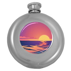 Sunset Ocean Beach Water Tropical Island Vacation Round Hip Flask (5 Oz) by Pakemis