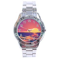 Sunset Ocean Beach Water Tropical Island Vacation Stainless Steel Analogue Watch by Pakemis