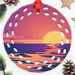 Sunset Ocean Beach Water Tropical Island Vacation Round Filigree Ornament (two Sides) by Pakemis