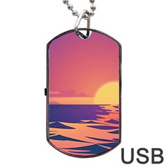 Sunset Ocean Beach Water Tropical Island Vacation Dog Tag Usb Flash (one Side) by Pakemis