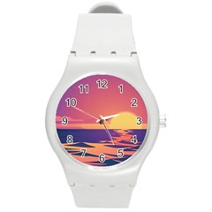 Sunset Ocean Beach Water Tropical Island Vacation Round Plastic Sport Watch (m) by Pakemis