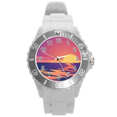 Sunset Ocean Beach Water Tropical Island Vacation Round Plastic Sport Watch (l) by Pakemis