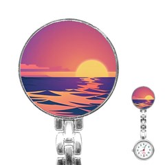 Sunset Ocean Beach Water Tropical Island Vacation Stainless Steel Nurses Watch by Pakemis