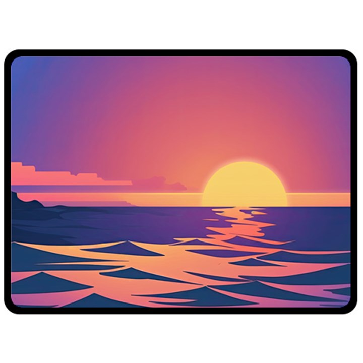 Sunset Ocean Beach Water Tropical Island Vacation Fleece Blanket (Large)