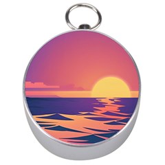 Sunset Ocean Beach Water Tropical Island Vacation Silver Compasses by Pakemis